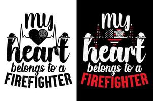 meu coração pertence para uma bombeiro camiseta Projeto pró vetor