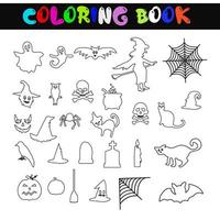 conjunto do dia das Bruxas clipart coloração livro. engraçado, fofa ilustração para sazonal projeto, têxtil, decoração crianças sala de jogos ou cumprimento cartão. mão desenhado impressões e doodle. vetor