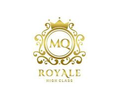 dourado carta mq modelo logotipo luxo ouro carta com coroa. monograma alfabeto . lindo real iniciais carta. vetor