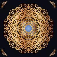 luxo mandala Projeto com dourado enfeites em Preto fundo título para islâmico Projeto vetor