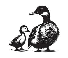 Pato com patinho, mãe e bebê pato, Pato natação dentro a lago ilustração vetor