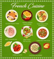 modelo de página de menu de restaurante de cozinha francesa vetor