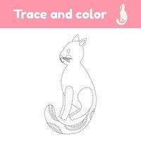 livro para colorir com gato animal fofo. para crianças do jardim de infância, pré-escola e idade escolar. planilha de rastreamento. vetor
