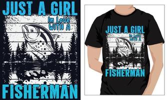 pescaria camiseta Projeto somente uma menina dentro amor com uma pescador vetor