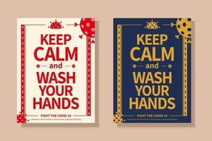 manter calma e lavar seu mãos poster projeto, covid-19 prevenção aviso prévio vetor