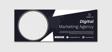 modelo de design de banner de marketing digital para mídia social, cronograma de promoção de marketing de negócios digitais Facebook e modelo de capa de mídia social
