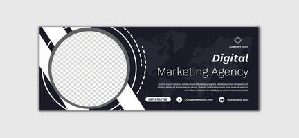 modelo de design de banner de marketing digital para mídia social, cronograma de promoção de marketing de negócios digitais Facebook e modelo de capa de mídia social