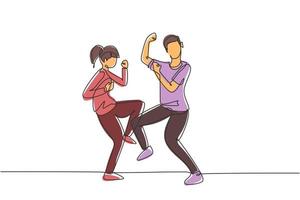 único desenho de linha homem mulher dançando lindy hop ou swing juntos. personagens masculinos e femininos dançando na escola ou festa. ilustração em vetor gráfico design moderno linha contínua