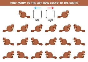 esquerda ou certo com fofa desenho animado Castor. lógico planilha para pré-escolares. vetor