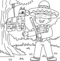 cinco de maionese mexicano Garoto com pinata coloração vetor