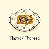tharid tradicional árabe prato cozinha fez a partir de peças do pão dentro uma vegetal ou carne caldo vetor