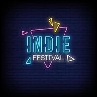 vetor de texto de estilo de sinais de néon festival indie