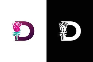 ilustração beleza rosa com carta d placa logotipo vetor Projeto modelo. carta d com rosa para beleza e moda.