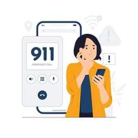 emergência ligar 911, urgência, preocupado pânico mulher falando em a telefone precisar Socorro conceito ilustração vetor