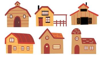 rural desenho animado casas definir. de madeira país casa, fazenda, chalé definir. tradicional construção ecológica. a conceito do uma casa dentro natureza. vetor
