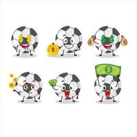 futebol bola desenho animado personagem com fofa emoticon trazer dinheiro vetor