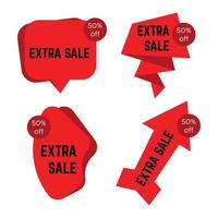 conjunto do quatro vermelho extra venda adesivos com texto. venda rótulo modelo. vetor ilustração