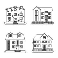 conjunto do quatro casas dentro fino linha estilo em branco fundo. vetor ilustração.