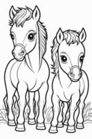 dois cavalos coloração página vetor