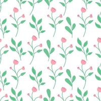 floral desatado padronizar. Rosa rosas e verde folhas vetor ilustração isolado em branco fundo.