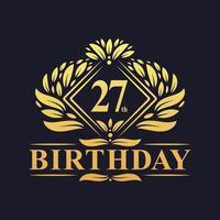 Logotipo de aniversário de 27 anos, celebração de ouro de 27 anos de luxo. vetor