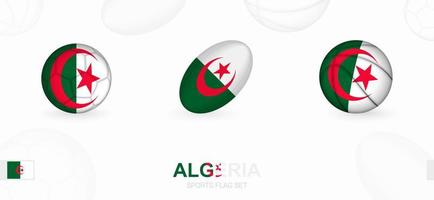 Esportes ícones para futebol, rúgbi e basquetebol com a bandeira do Argélia. vetor