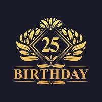 Logotipo de aniversário de 25 anos, celebração de ouro de 25 anos de luxo. vetor