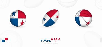 Esportes ícones para futebol, rúgbi e basquetebol com a bandeira do Panamá. vetor