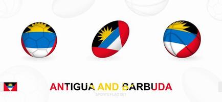 Esportes ícones para futebol, rúgbi e basquetebol com a bandeira do Antígua e barbuda. vetor
