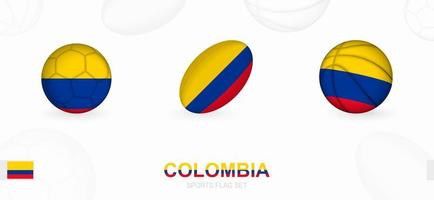 Esportes ícones para futebol, rúgbi e basquetebol com a bandeira do Colômbia. vetor