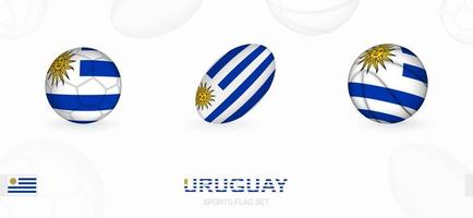 Esportes ícones para futebol, rúgbi e basquetebol com a bandeira do Uruguai. vetor