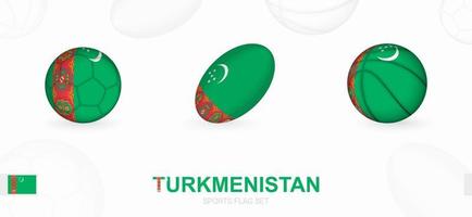 Esportes ícones para futebol, rúgbi e basquetebol com a bandeira do turcomenistão. vetor