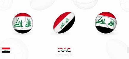 Esportes ícones para futebol, rúgbi e basquetebol com a bandeira do Iraque. vetor