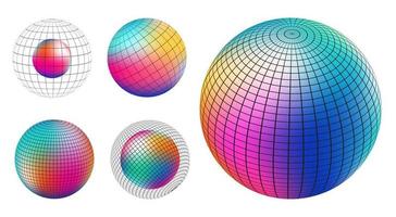 gradiente esférico rede definir, holográfico vibrante volta ícone. multicolorido botões pode estar usava dentro bandeira, social meios de comunicação, rede, Como Projeto elemento. vetor