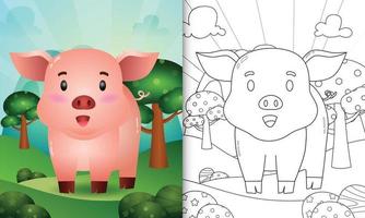 livro de colorir para crianças com uma ilustração de um porco fofo vetor