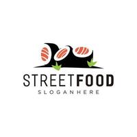 Sushi logotipo plano ícone Projeto cardápio rua Comida conceito vetor