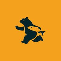 Urso trazer peixe logotipo corre Projeto ilustração vetor