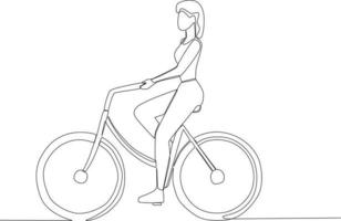 uma mulher relaxa enquanto equitação uma bicicleta vetor