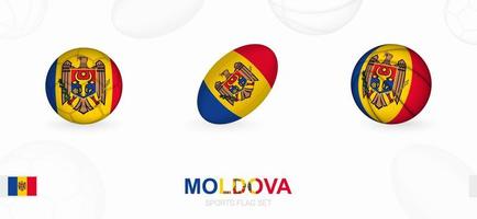 Esportes ícones para futebol, rúgbi e basquetebol com a bandeira do moldávia. vetor