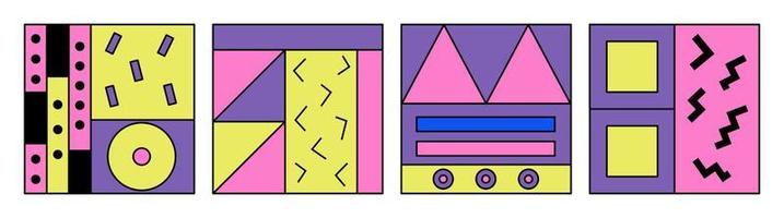 conjunto do retro abstrato quadrados, y2k. anos 80, anos 90 Memphis estilo. moderno geométrico brincalhão formas, patches. neo-memphis, pop arte. vetor ilustração.