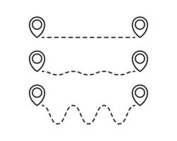 ícone de localização de rota, sinal de dois pinos de mapa e estrada ou caminho, símbolo de início e fim de jornada, ilustração vetorial de cor preta isolada no fundo branco vetor