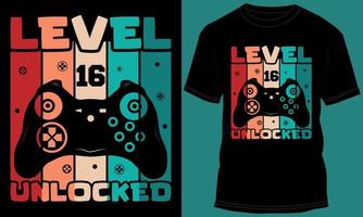 jogador ou jogos nível 16 desbloqueado camiseta Projeto vetor