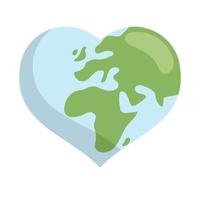 coração em forma planeta terra ícone. Salve  a mundo. eco amigáveis de Meio Ambiente mensagem. amar. mapa centrado dentro África e Europa. vetor