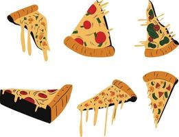 pizzas peças para italiano retro cardápio. pizza fatias desenho animado definir. vetor ilustração. isolado em branco fundo.
