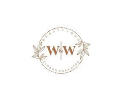 inicial ww cartas lindo floral feminino editável premade monoline logotipo adequado para spa salão pele cabelo beleza boutique e Cosmético empresa. vetor