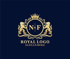 modelo de logotipo de luxo real inicial de nf carta leão em arte vetorial para restaurante, realeza, boutique, café, hotel, heráldica, joias, moda e outras ilustrações vetoriais. vetor