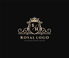 inicial sh carta luxuoso marca logotipo modelo, para restaurante, realeza, butique, cafeteria, hotel, heráldico, joia, moda e de outros vetor ilustração.