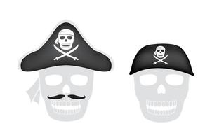 chapéu de pirata na cabeça de um crânio de pirata vetor