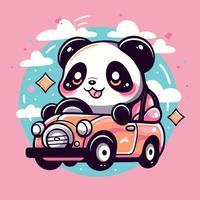 uma desenho animado panda é dirigindo uma carro com uma Rosa fundo e uma Rosa fundo. vetor