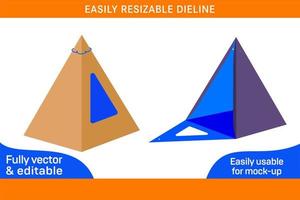 Favor caixa ou pirâmide presente caixa quadrado Tamanho dieline modelo e 3d caixa 3d caixa vetor